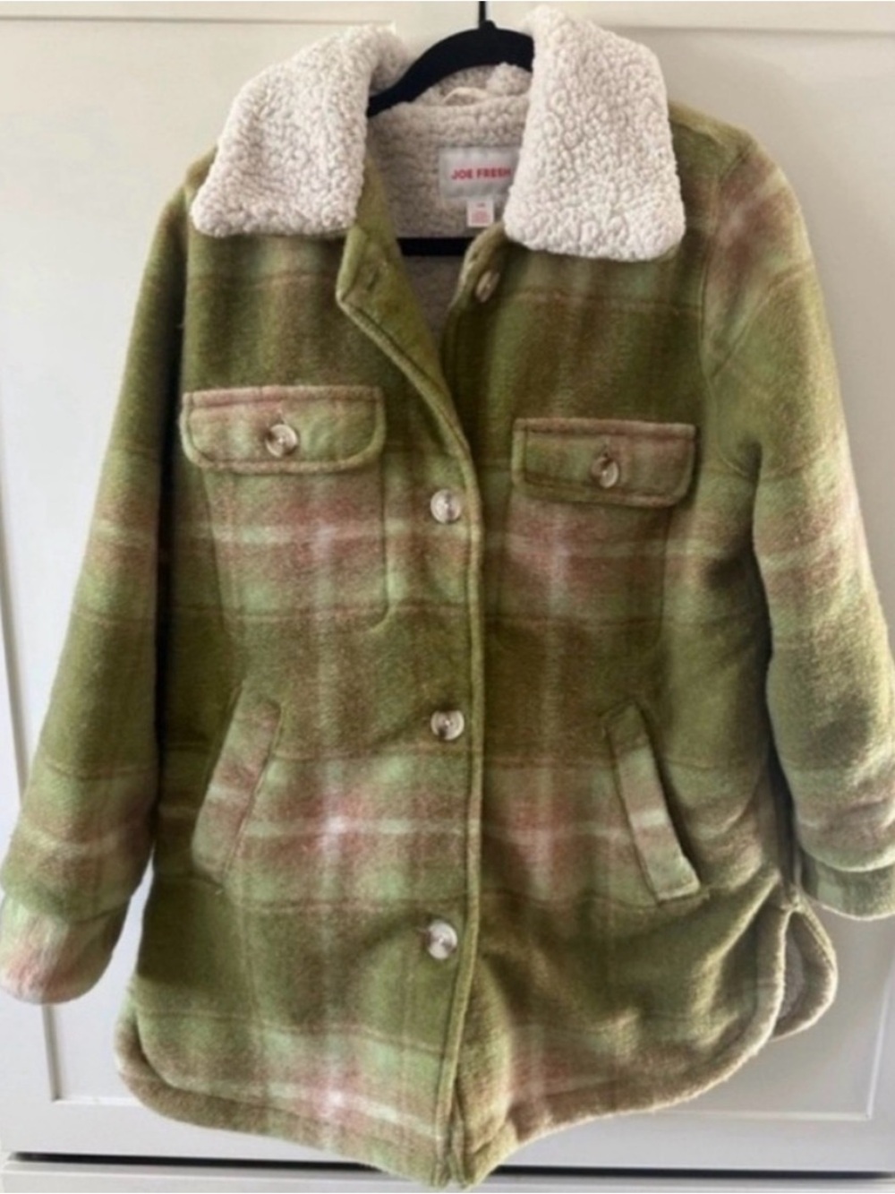 Joe Fresh - Green plaid coat with Sherpa collar